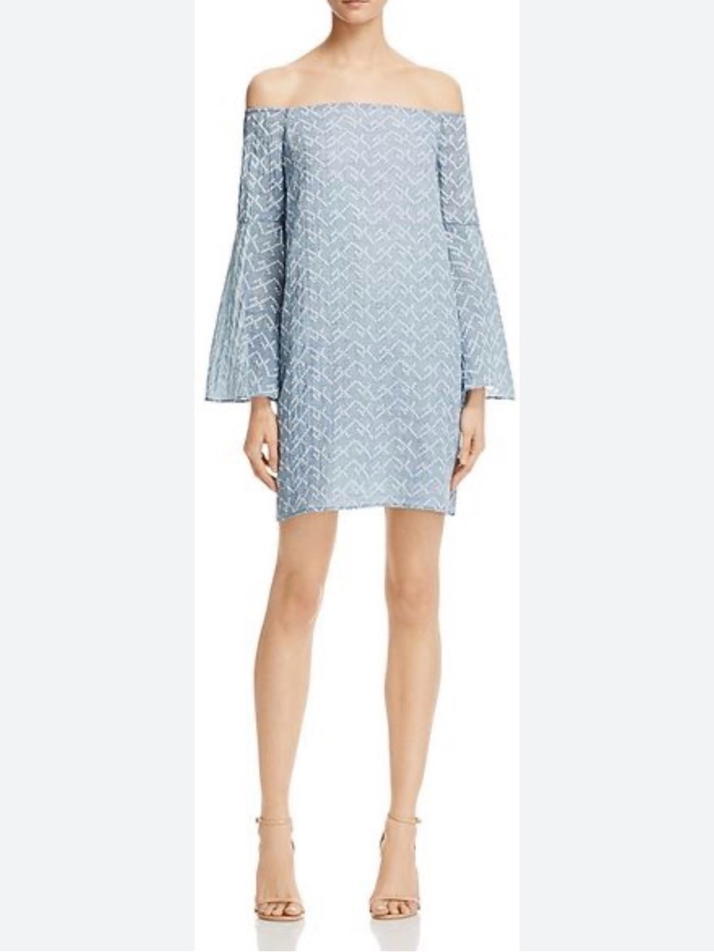 Aqua Light Blue Off-Shoulder Flutter Sleeve Dress